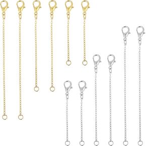 12 Pcs Gold and Silver Plated Necklace Extenders for Necklaces Ankle Bracelets Extenders Removable Chain with Lobster Clasp and O-Clasp Delicate Extender Chain Set for Women Jewelry Making（1 2 3 Inch）