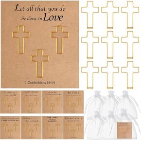 48 مجموعة مسيحية كروس كروس هدايا تشمل 144 PCS Cross Cross مع بطاقات الكتاب المقدس وحقائب الأورجانزا الإشارات المسيحية لمرضات الكنيسة لدراسة الكتاب المقدس