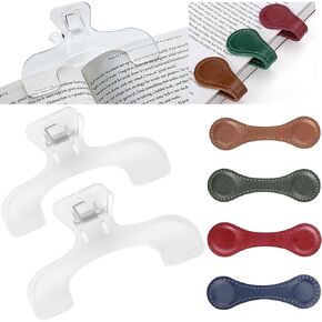 2PCS Transparent Reading Page Holder and 4Pcs Magnetic Leather Bookmark Combination Set,A Multi-Functional and Practical Magnetic Bookmark,Suitable for Book Lovers,Men,Women,Teachers,Students