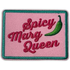 Spicy Marg Queen Patch, Size 3 Inches Iron On Funny Trendy Embroidery Patches for Hats Clothes Backpacks Jeans, DIY Sew On Patches, Fabric Patches, Retro Pink Girly Patches, Gifts for Girls