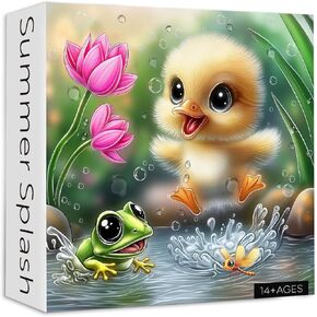 PICKFORU Summer Splash Puzzles for Adults 1000 Pieces, Cute Duck Frog Jigsaw Puzzles Lotus Flower, Challenging Impossible Animal Theme as Wall Decor