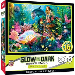 Masterpieces 500 Piece Glow in The Dark Jigsaw Puzzle for Adults, Family, Or Kids - Secrets of The Deep - 15"x21"