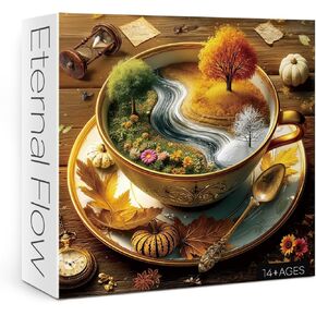 Seasons of Cup Puzzles for Adults 1000 Pieces Nature, Beautiful Landscape Plant Flower Garden Art Jigsaw Puzzles, Fall Tree Challenging Puzzle