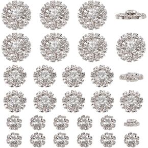 FINGERINSPIRE 30 PCS Silver Rhinestone Buttons Without Hole 3 Style Flower Shape Rhinestone Buttons Silver Alloy Rhinestone Buttons Crystal Rhinestone Jewelry Buttons for DIY Craft Clothes Decoration
