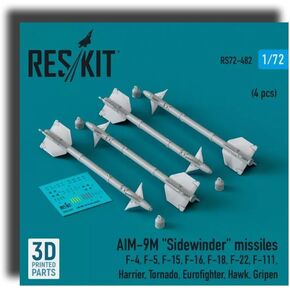 RS72-0482 1/72 AIM-9M Sidewinder Missiles (4 pcs) F-4, F-5, F-15, F-16. Reskit