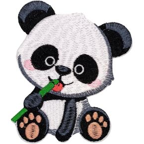 EMBROBOF Bamboo Buddy Panda Patch – 3.5 inches, Cool Colorful Appliques for Children – Embroidered Kids Iron On Patches for Backpacks