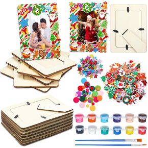 Gerrii 12 Packs Summer Picture Frame Painting Craft Kit Wooden DIY Photo Frame for 3 x 5 Inch Photo Unfinished Wooden Photo Frames with Foam Stickers Painting Tools Set for Paint and Decorate