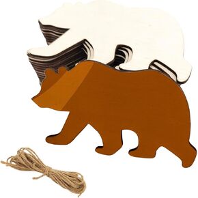 30 Pack 4 Inch Wood Grizzly Bear Cutouts Unfinished Wood Grizzly Bear Crafts Wooden Grizzly Bear Hanging Ornaments DIY Grizzly Bear Craft Gift Tags for Home Party Decoration