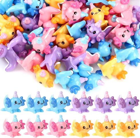 Janmercy 60 PCS Mini Birthday Axolotl Resin Actures Miniature Axolotl Charm Tiny Animal Torms for Diy Garden Dollhous in Kuwait