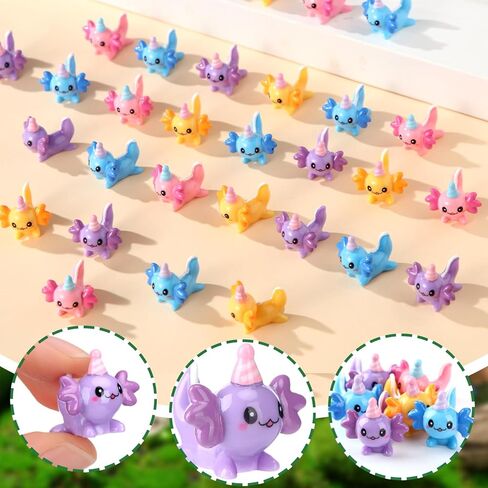 Janmercy 60 PCS Mini Birthday Axolotl Resin Actures Miniature Axolotl Charm Tiny Animal Torms for Diy Garden Dollhous in Kuwait