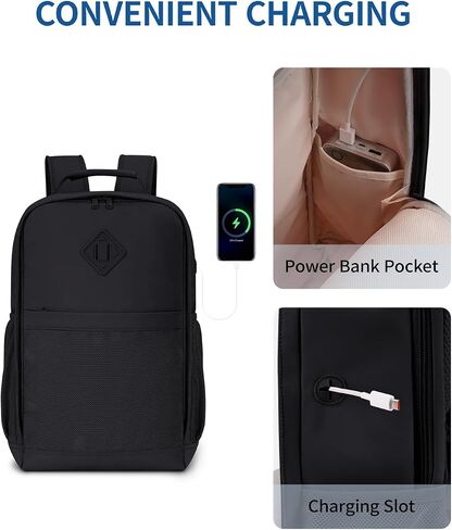 ECOHUB Travel Backpack for Women Men, 17.3" Laptop Backpack with Hat Clip Water-Resistant Carry On Casual Daypack Lightweight Personal Item Bag with USB Charging Port for Business Travel School, Black in Saudi Arabia