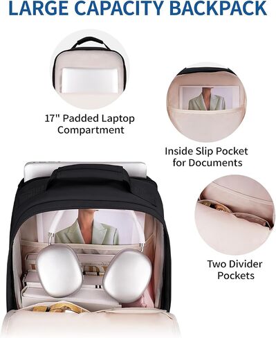 ECOHUB Travel Backpack for Women Men, 17.3" Laptop Backpack with Hat Clip Water-Resistant Carry On Casual Daypack Lightweight Personal Item Bag with USB Charging Port for Business Travel School, Black in Saudi Arabia
