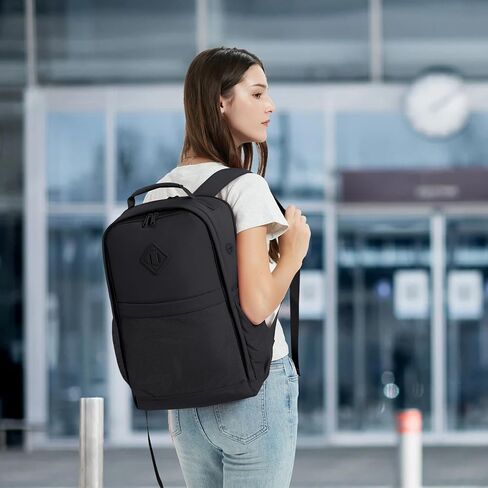 ECOHUB Travel Backpack for Women Men, 17.3" Laptop Backpack with Hat Clip Water-Resistant Carry On Casual Daypack Lightweight Personal Item Bag with USB Charging Port for Business Travel School, Black in Kuwait