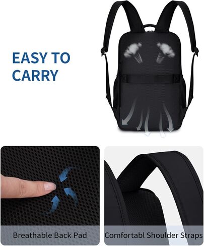 ECOHUB Travel Backpack for Women Men, 17.3" Laptop Backpack with Hat Clip Water-Resistant Carry On Casual Daypack Lightweight Personal Item Bag with USB Charging Port for Business Travel School, Black in Kuwait