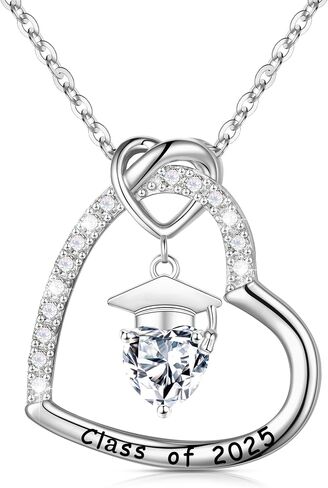 Turandoss 2024 Graduation Gifts for Her - S925 Sterling Silver Heart Birthstone Graduation Cap Necklace Class of 2024 College High School Masters Degree Graduation Gifts for Teens Girls Daughter Niece in Kuwait