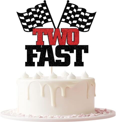 Two Fast Cake Topper-2nd Birthday - Topper For Photo Booth Props & Backdrop Cake-Chequered Flag Race Car Themed Suppllies-2nd Decor Boy or girl in Kuwait