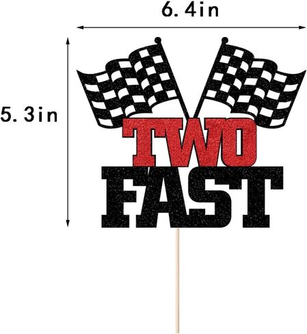Two Fast Cake Topper-2nd Birthday - Topper For Photo Booth Props & Backdrop Cake-Chequered Flag Race Car Themed Suppllies-2nd Decor Boy or girl in Kuwait