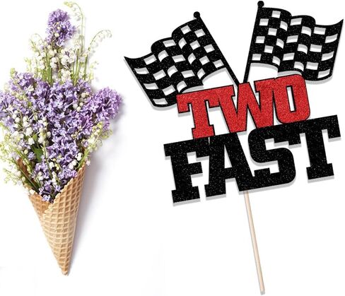 Two Fast Cake Topper-2nd Birthday - Topper For Photo Booth Props & Backdrop Cake-Chequered Flag Race Car Themed Suppllies-2nd Decor Boy or girl in Kuwait