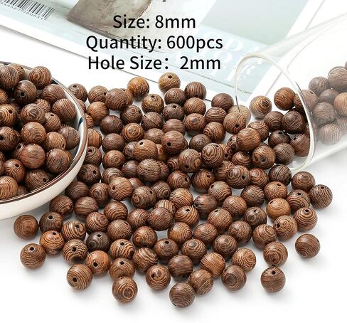 DAHI 600pcs 8mm Dark Brown Wooden Beads Undyed Natural Stripe Round Wood Beads Bulk Wooden Loose Craft Beads for Bracelets and Jewelry Making（8mm in Saudi Arabia