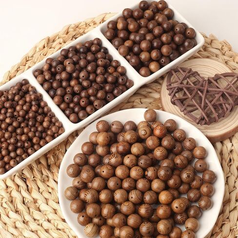 DAHI 600pcs 8mm Dark Brown Wooden Beads Undyed Natural Stripe Round Wood Beads Bulk Wooden Loose Craft Beads for Bracelets and Jewelry Making（8mm in Saudi Arabia