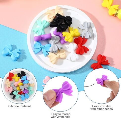 20 PCS سيليكون القوس الخرز لمجوهرات DIY صنع سحر اللطيف الكارتون Cartoon Bowknot للأسوار مفاتيح سلاسل الأقراط الملحق in Saudi Arabia