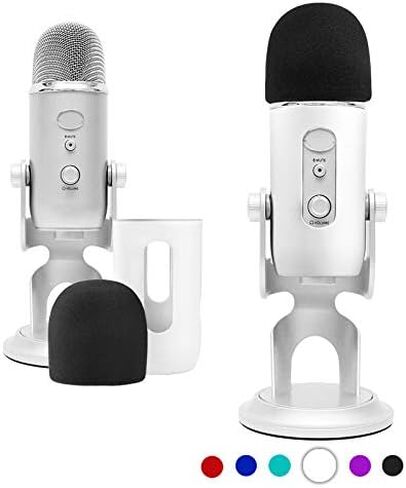 YOUSHARES Blue Yeti Pop Filter - Microphone Cover, Furry Wind Muff, Mic Windscreen for HyperX SoloCast | Yeti | Nano | Fifine AM8 | Razer Seiren / V3 Mini and More USB Mics, White in Saudi Arabia