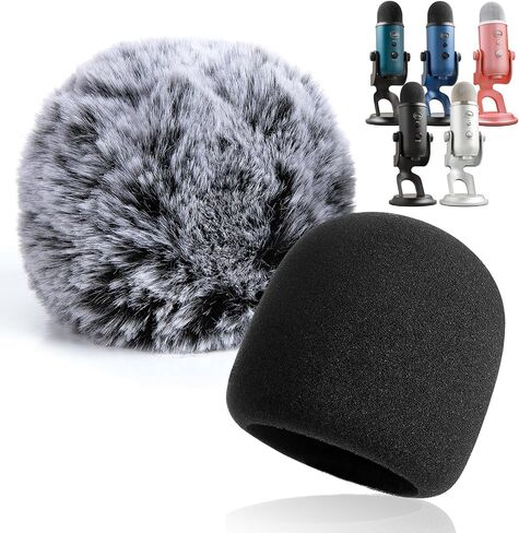 YOUSHARES Blue Yeti Pop Filter - Microphone Cover, Furry Wind Muff, Mic Windscreen for HyperX SoloCast | Yeti | Nano | Fifine AM8 | Razer Seiren / V3 Mini and More USB Mics, White in Saudi Arabia