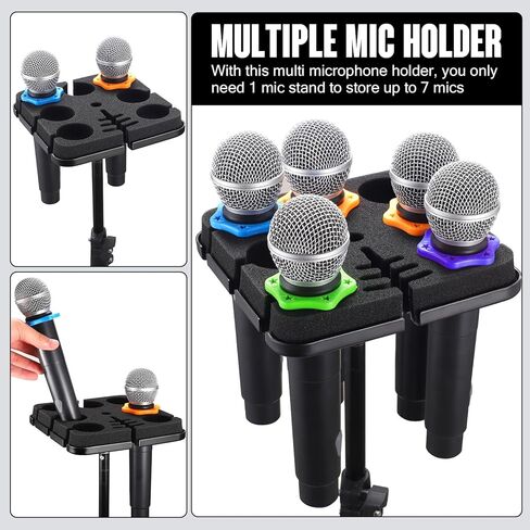 حامل ميكروفون متعدد من Facmogu، حامل ميكروفون متعدد من الألومنيوم يحمل ما يصل إلى 6 ميكروفونات، حامل ميكروفون سلكي ولاسلكي للحامل، حامل ميكروفون متعدد للمنظم والعرض، مع محول ملولب 3/8 بوصة - 16 in Kuwait