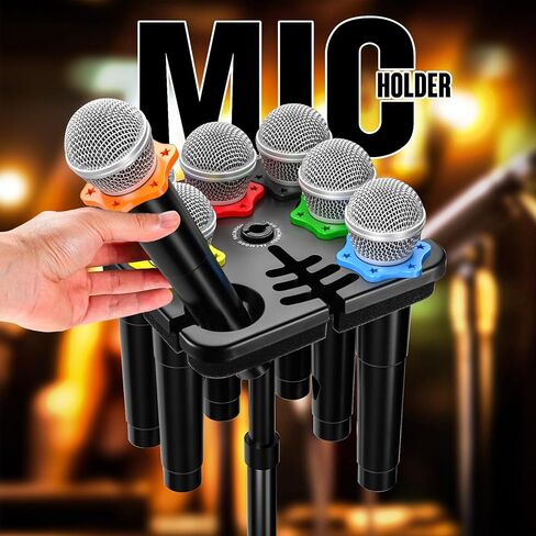 حامل ميكروفون متعدد من Facmogu، حامل ميكروفون متعدد من الألومنيوم يحمل ما يصل إلى 6 ميكروفونات، حامل ميكروفون سلكي ولاسلكي للحامل، حامل ميكروفون متعدد للمنظم والعرض، مع محول ملولب 3/8 بوصة - 16 in Kuwait