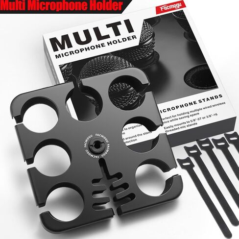 حامل ميكروفون متعدد من Facmogu، حامل ميكروفون متعدد من الألومنيوم يحمل ما يصل إلى 6 ميكروفونات، حامل ميكروفون سلكي ولاسلكي للحامل، حامل ميكروفون متعدد للمنظم والعرض، مع محول ملولب 3/8 بوصة - 16 in Kuwait