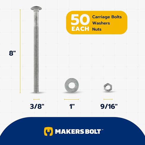 3/8" x 3-1/2" (50 pack) Galvanized Carriage Bolt Kit, Hot Dip Galvanized for Exterior Use by Makers Bolt in Saudi Arabia