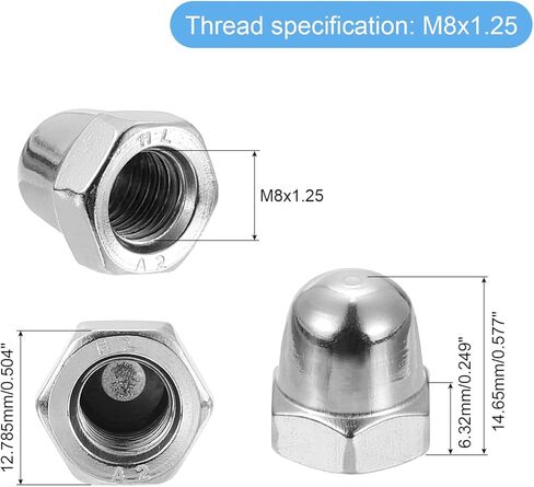 uxcell M4x0.7 Acorn Cap Nuts, 50Pcs 304 Stainless Steel Dome Cap Head Acorn Nut Hardware Nuts for Bolt Cover, Silvery in Saudi Arabia