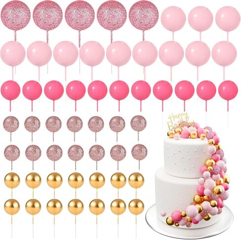 60Pcs Glitter Cake Balls Decorations Foam Cake Topper Balls Mini Balloon Cupcake Toppers for Cake Decorating Birthday Baby Shower Party (Glitter Pink Series) in Kuwait
