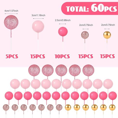 60Pcs Glitter Cake Balls Decorations Foam Cake Topper Balls Mini Balloon Cupcake Toppers for Cake Decorating Birthday Baby Shower Party (Glitter Pink Series) in Kuwait