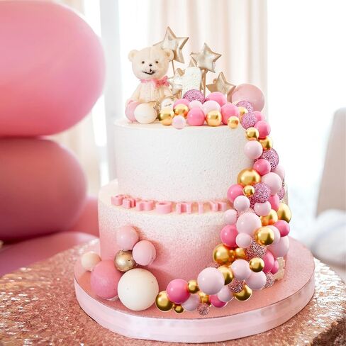 60Pcs Glitter Cake Balls Decorations Foam Cake Topper Balls Mini Balloon Cupcake Toppers for Cake Decorating Birthday Baby Shower Party (Glitter Pink Series) in Kuwait