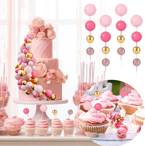60Pcs Glitter Cake Balls Decorations Foam Cake Topper Balls Mini Balloon Cupcake Toppers for Cake Decorating Birthday Baby Shower Party (Glitter Pink Series) in Kuwait
