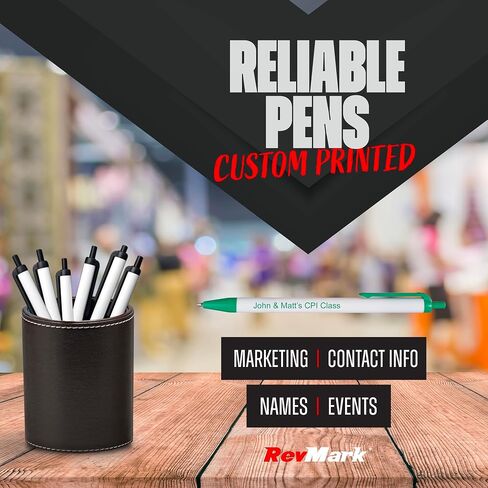 RevMark Personalized Ballpoint Pen, Custom Printed Name, Business or Event Information, Timeless Advertising, USA Made Pens, Promotional Marketing, Smooth Black Ink, Bulk Pack (Green,50 Ct.) in Kuwait