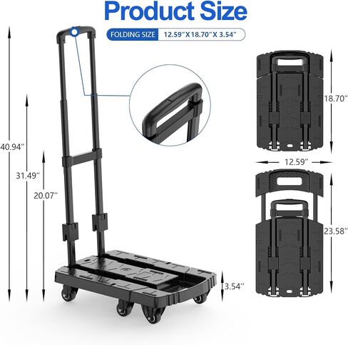 شاحنة يدوية قابلة للطي، عربة دوللي شديدة التحمل مثبتة مسبقًا بوزن 600 رطل، عربة أمتعة قابلة للطي ذات 6 عجلات مع حبلين مرنين للأمتعة والسفر والتحرك والتسوق والاستخدام المكتبي in Kuwait