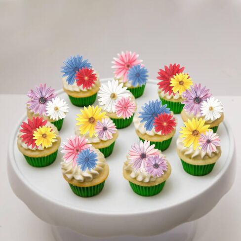 60 حزمة صالحة للأكل زهرة كب كيك أعلى القبعات ورق الويفر الورق خيارات كعكة زهرة لاعتراف الزفاف للاستحمام الطفل زفاف عيد ميلاد ديكورات كعكة اللوازم الملونة in Saudi Arabia