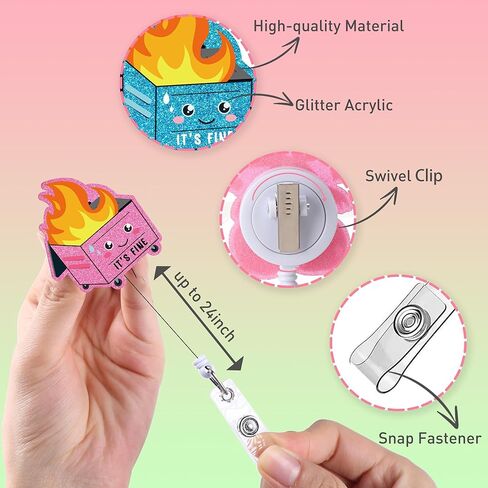 4 Pcs Phlebotomy Badge Reels, Retractable Funny Pink Glitter ID Badge Holder with Swivel Clip, Phlebotomy Essentials and Phlebotomist Gifts in Kuwait