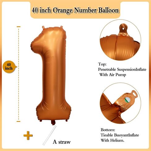 40 inch Orange Number Balloon Giant Foil Helium Balloons for 1st Birthday Party Decorations in Kuwait