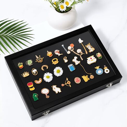Enamel Pin Display Case Large Enamel Pins Display Frame Dustproof Pin Collection Showcase Storage Organizer Box with Glass 14" X 9" Shadow Box for Military Medals Beach Tags Jewelry Ribbon in Saudi Arabia
