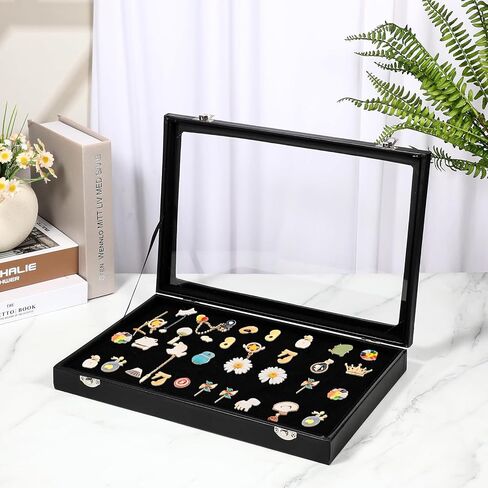 Enamel Pin Display Case Large Enamel Pins Display Frame Dustproof Pin Collection Showcase Storage Organizer Box with Glass 14" X 9" Shadow Box for Military Medals Beach Tags Jewelry Ribbon in Saudi Arabia