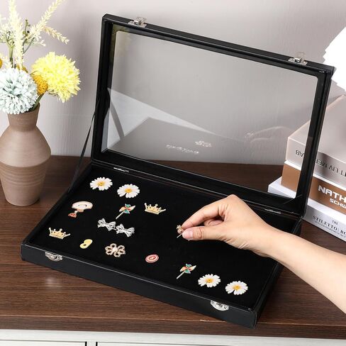 Enamel Pin Display Case Large Enamel Pins Display Frame Dustproof Pin Collection Showcase Storage Organizer Box with Glass 14" X 9" Shadow Box for Military Medals Beach Tags Jewelry Ribbon in Saudi Arabia
