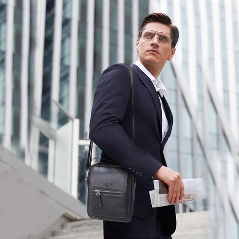 Lemuvlt Medium Crossbody bag for men shoulder bag mens purse satchel leather messenger bag gift(Black) in Kuwait