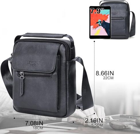 Lemuvlt Medium Crossbody bag for men shoulder bag mens purse satchel leather messenger bag gift(Black) in Kuwait