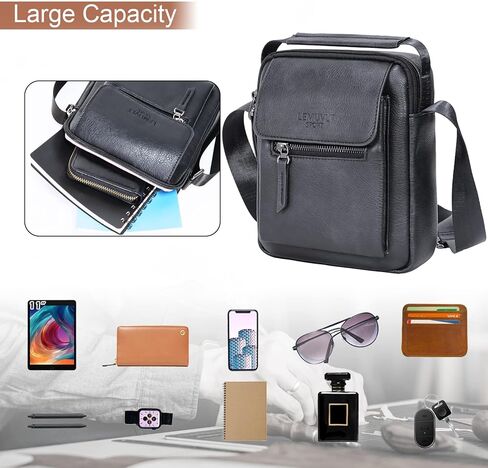 Lemuvlt Medium Crossbody bag for men shoulder bag mens purse satchel leather messenger bag gift(Black) in Kuwait