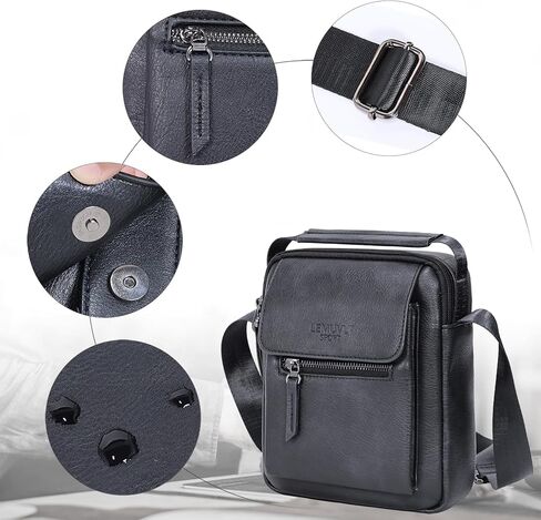 Lemuvlt Medium Crossbody bag for men shoulder bag mens purse satchel leather messenger bag gift(Black) in Kuwait