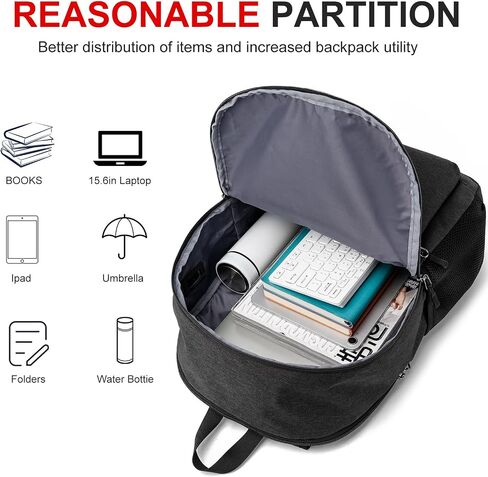 حقيبة الظهر المحمول غير الرسمية ، حقائب الظهر المدرسية الكتب الكبيرة مع USB لأعمال مكتب طلاب الجامعات في المدارس الثانوية ، الأسود in Kuwait