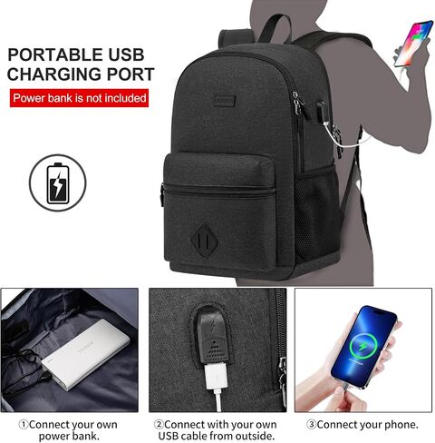 حقيبة الظهر المحمول غير الرسمية ، حقائب الظهر المدرسية الكتب الكبيرة مع USB لأعمال مكتب طلاب الجامعات في المدارس الثانوية ، الأسود in Kuwait